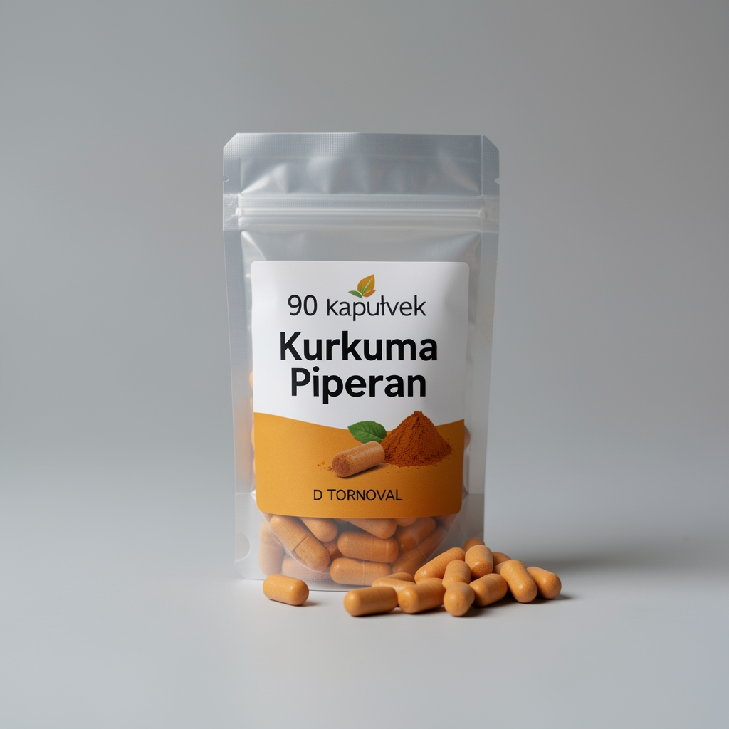 Opakowanie 90 kapsułek Kurkuma i Piperyna od Gralvena ustawione na neutralnym tle studyjnym
